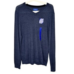 NWT Apt 9 Mens Small Navy Slim Fit Merino Wool Blend V Neck Sweater